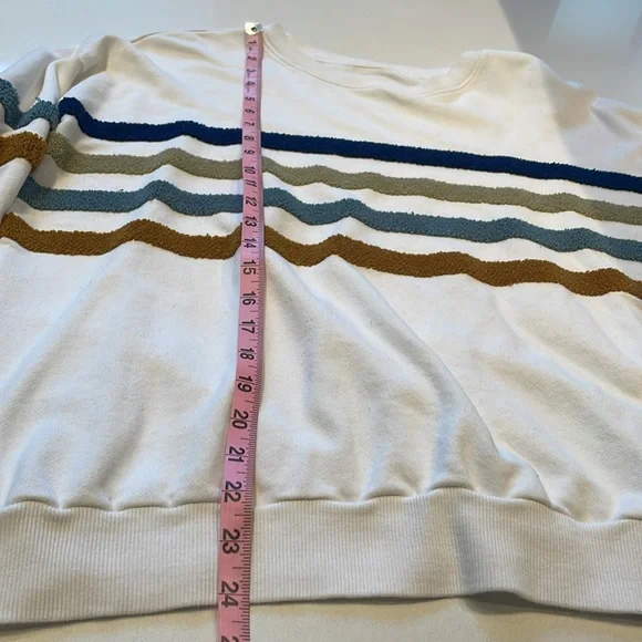 Lou & Grey Fuzzy Striped Terry Sweatshirt, White Size L - Picture 10 of 11